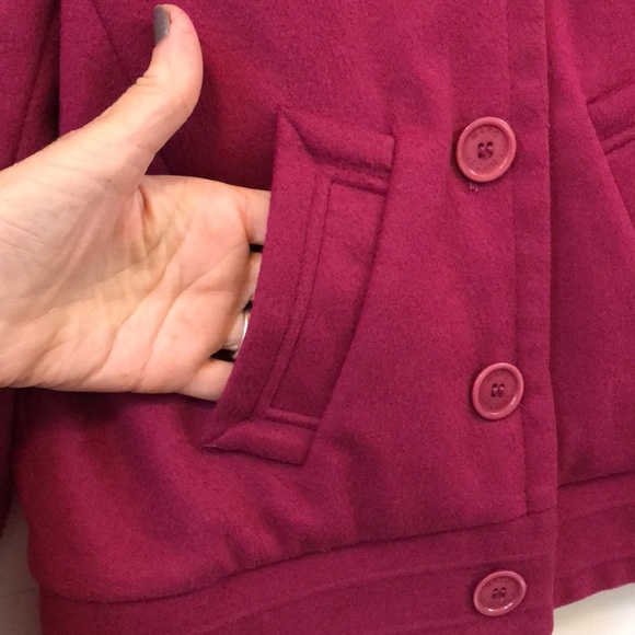 Marc Jacobs Sz 4 jacket raspberry magenta wool button snaps striped sleeves - Picture 6 of 14